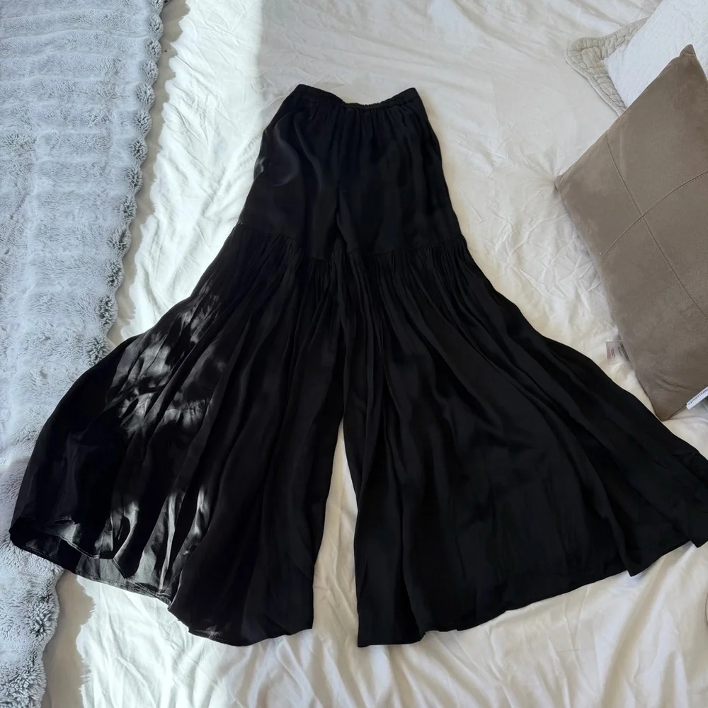 SANI Palazzo Wide Leg Black Satin Pants - Picture 4 of 4